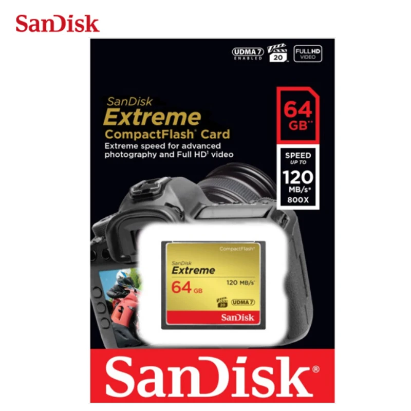 Карта памяти SanDisk Compactflash 32 ГБ 64 128 CF карта Extreme 800X высокоскоростная UDMA 7 120 Мб/с видео