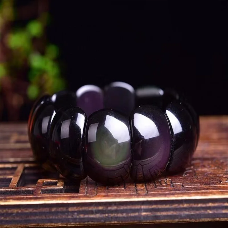 Браслет обсидиановый глаз с черной радугой из натурального камня английскими