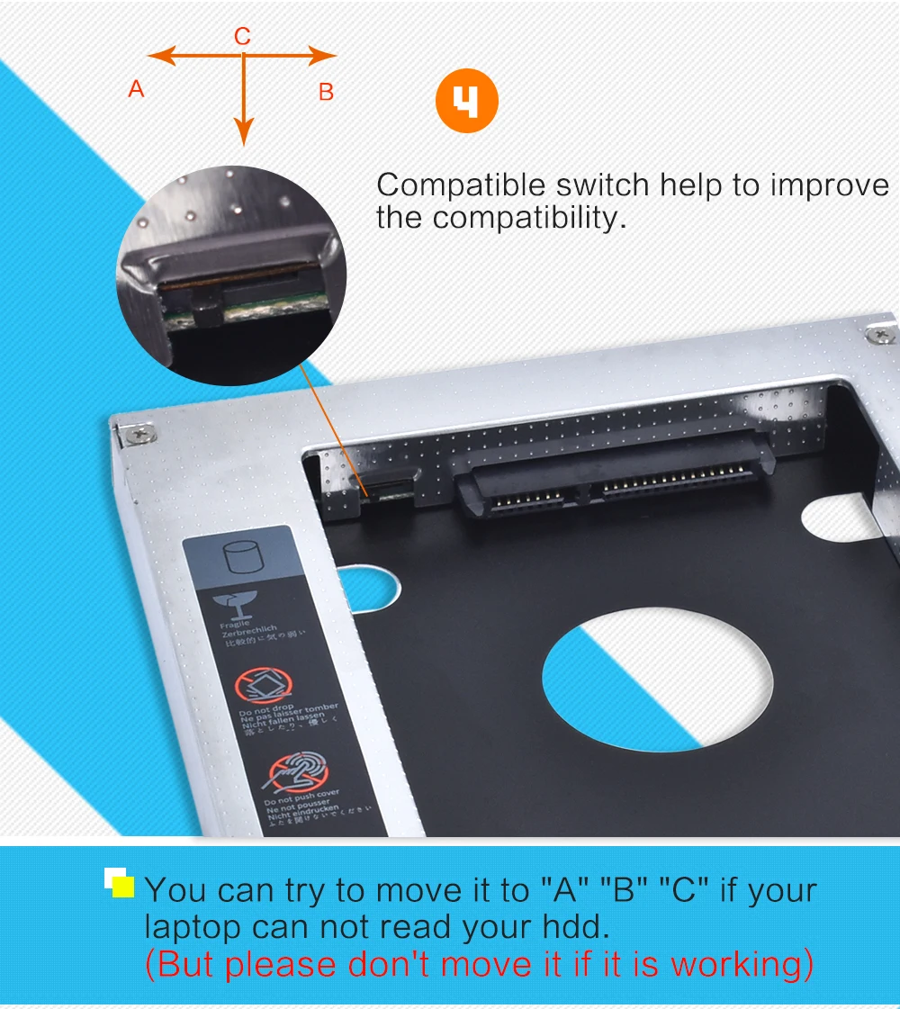 Tishric алюминиевый 2-й Hdd Caddy 12,7 мм SATA 3,0 переходник в корпусе DVD HDD Bay для ноутбука DVD-ROM cd-rom Optibay