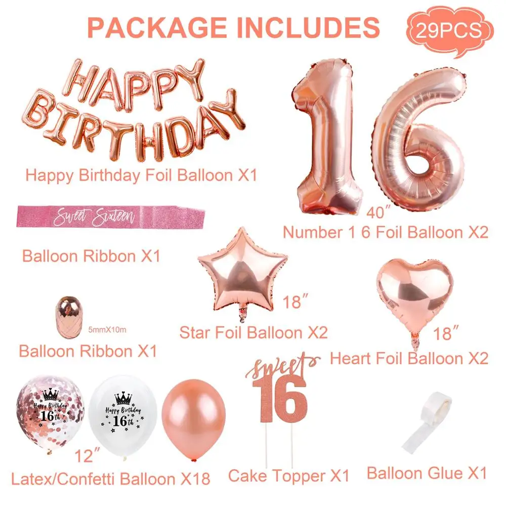 

FENGRISE Silver Balloon Decor Sweet 16 Party Decorations Happy Birthday Decorations 16th Birthday Party 16 Birthday Sash Banner