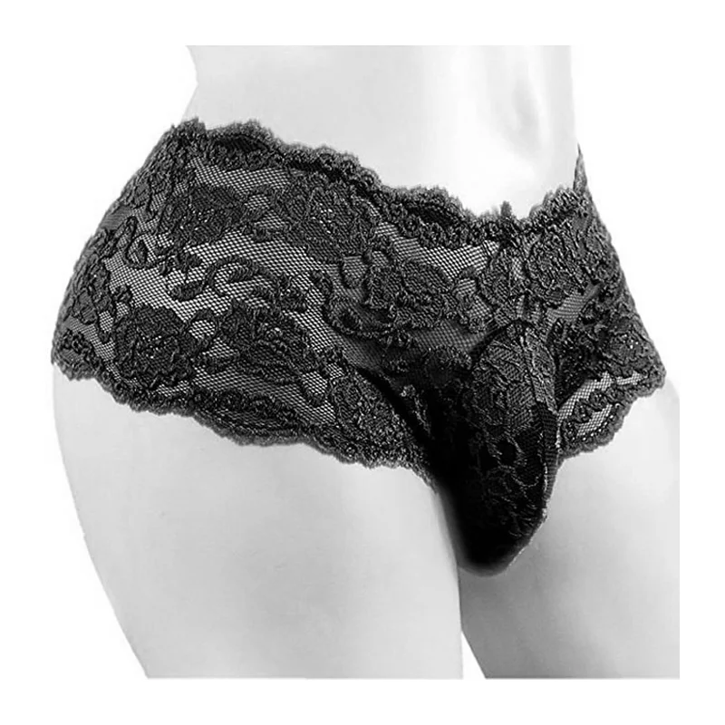 Боксеры мужские кружевные с мешочком для пениса Удобные однотонные из спандекса