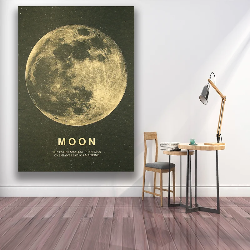 

DLKKLB Moon Classic Poster A Great Step for Humans Kraft Paper Vintage Style Wall Sticker 51x36cm Home Bar Cafe Decor Painting