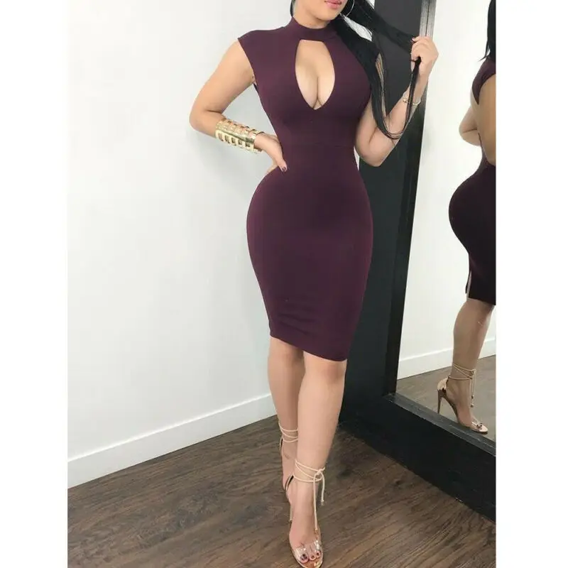 

Fashion Women Fashion Sexy Summer Party Dress Sleeveless backless Hollow Out Solid Backless Lace Skinny Knee-Length Dress S-XL