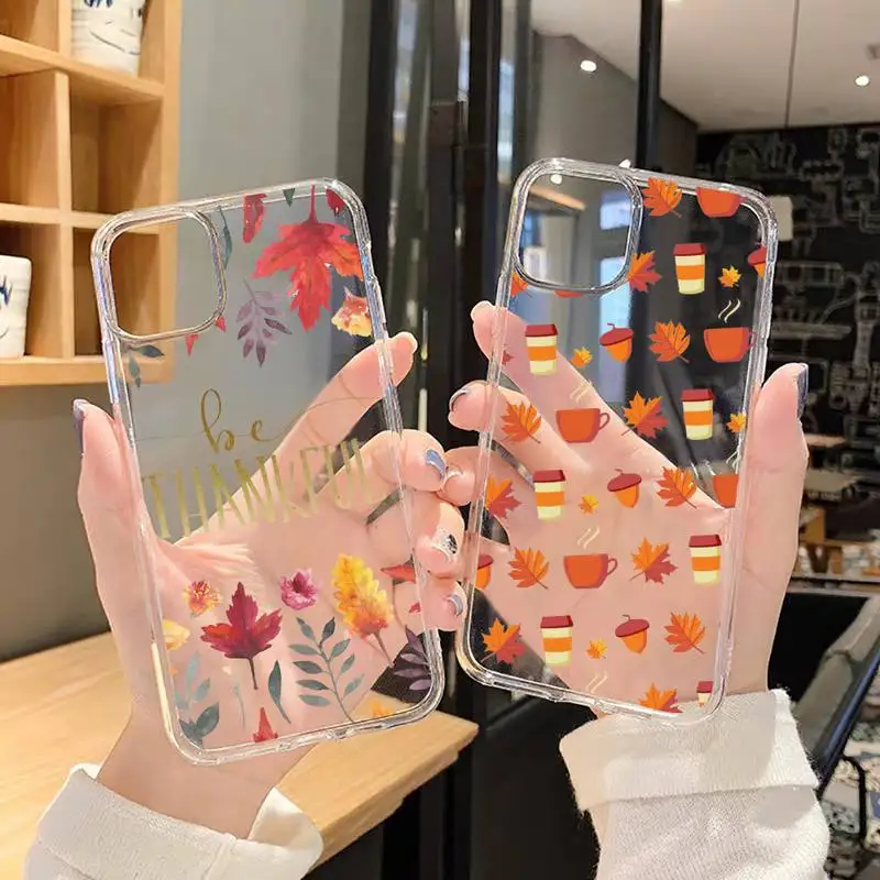 

Autumn leaves pumpkin Phone Case Transparent for iPhone 6 7 8 11 12 s mini pro X XS XR MAX Plus SE Clear mobile bag