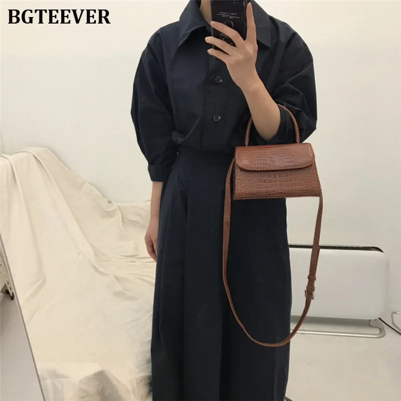 Женское платье-рубашка с отложным воротником BGTEEVER облегающее платье средней