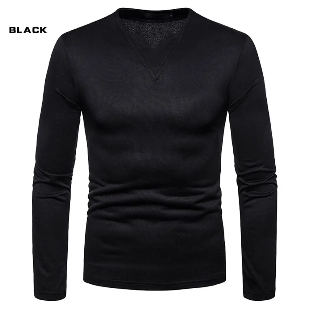 Kuulee Мужская бархатная рубашка с длинным рукавом v-образным вырезом приталенная