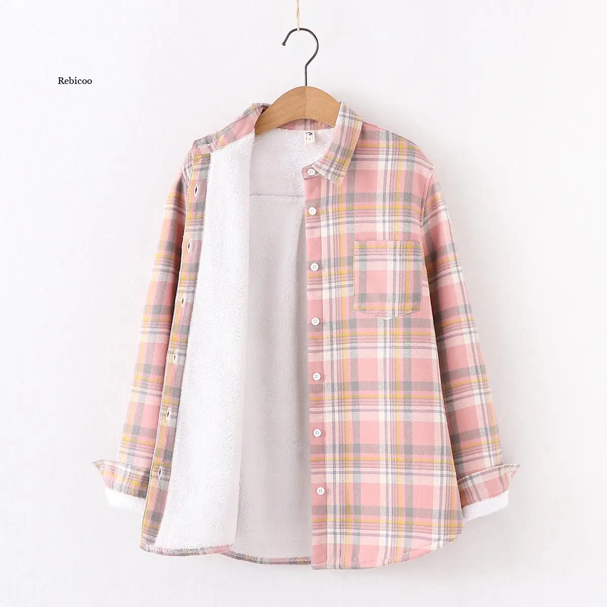 

Утепленные бархатные рубашки в клетку, женские зимние и осенние розовые утепленные блузки и топы, Новая повседневная Свободная Женская оде...