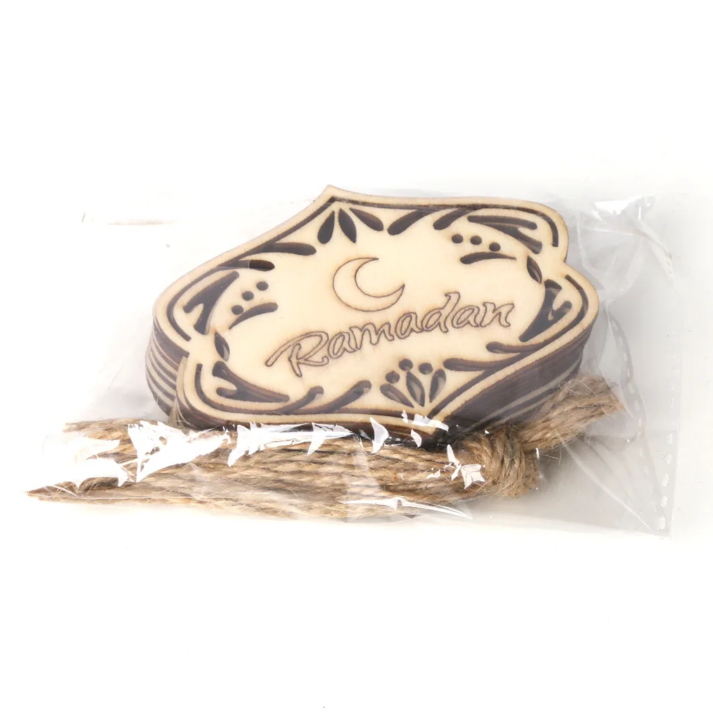 

10pcs/lot Creative Wooden Crafts Eid Mubarak DIY Decorative Gifts Small Pendants Islam Muslim Home Decoration Accessories