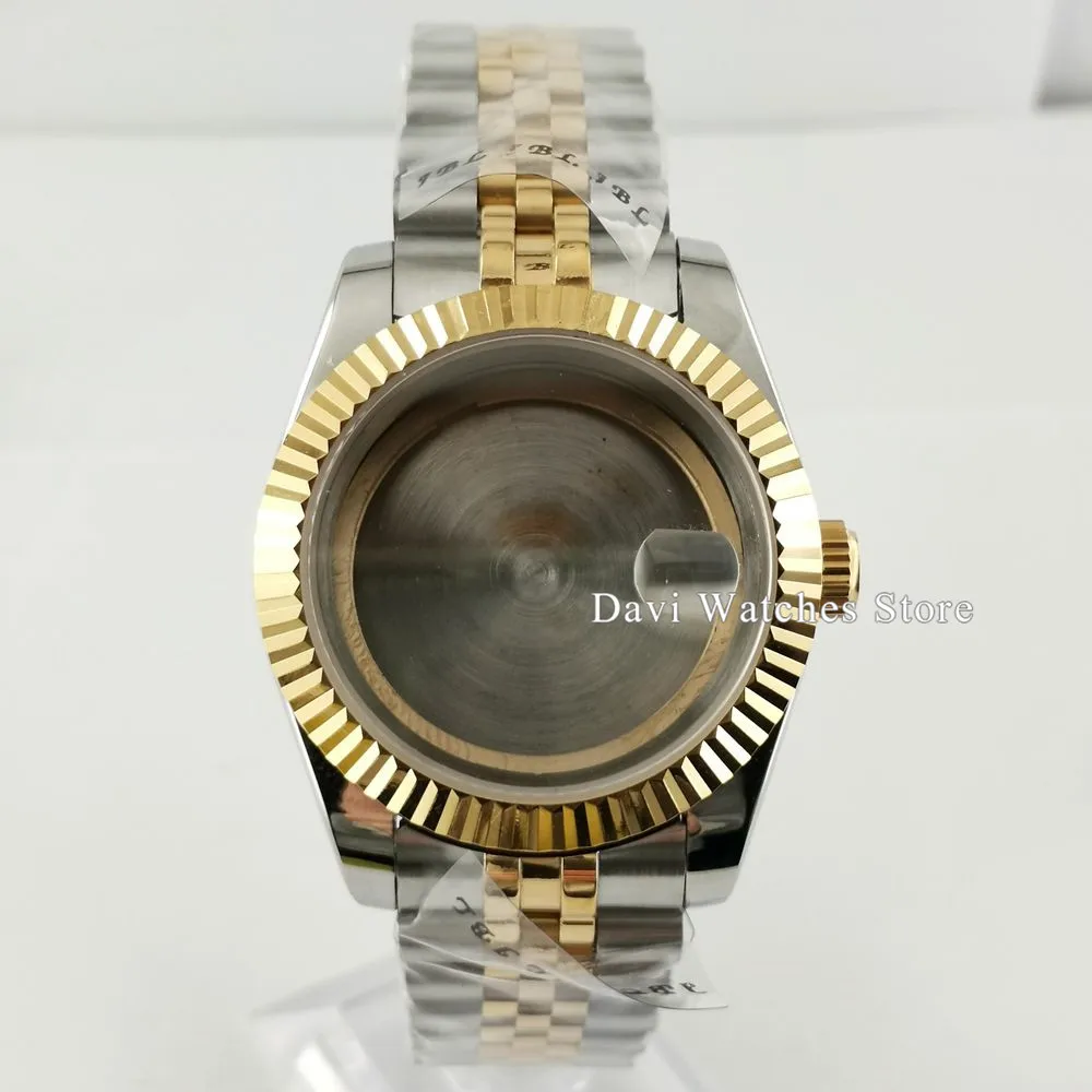 39 мм Bliger сапфировое стекло посеребренный позолоченный чехол для часов стальной