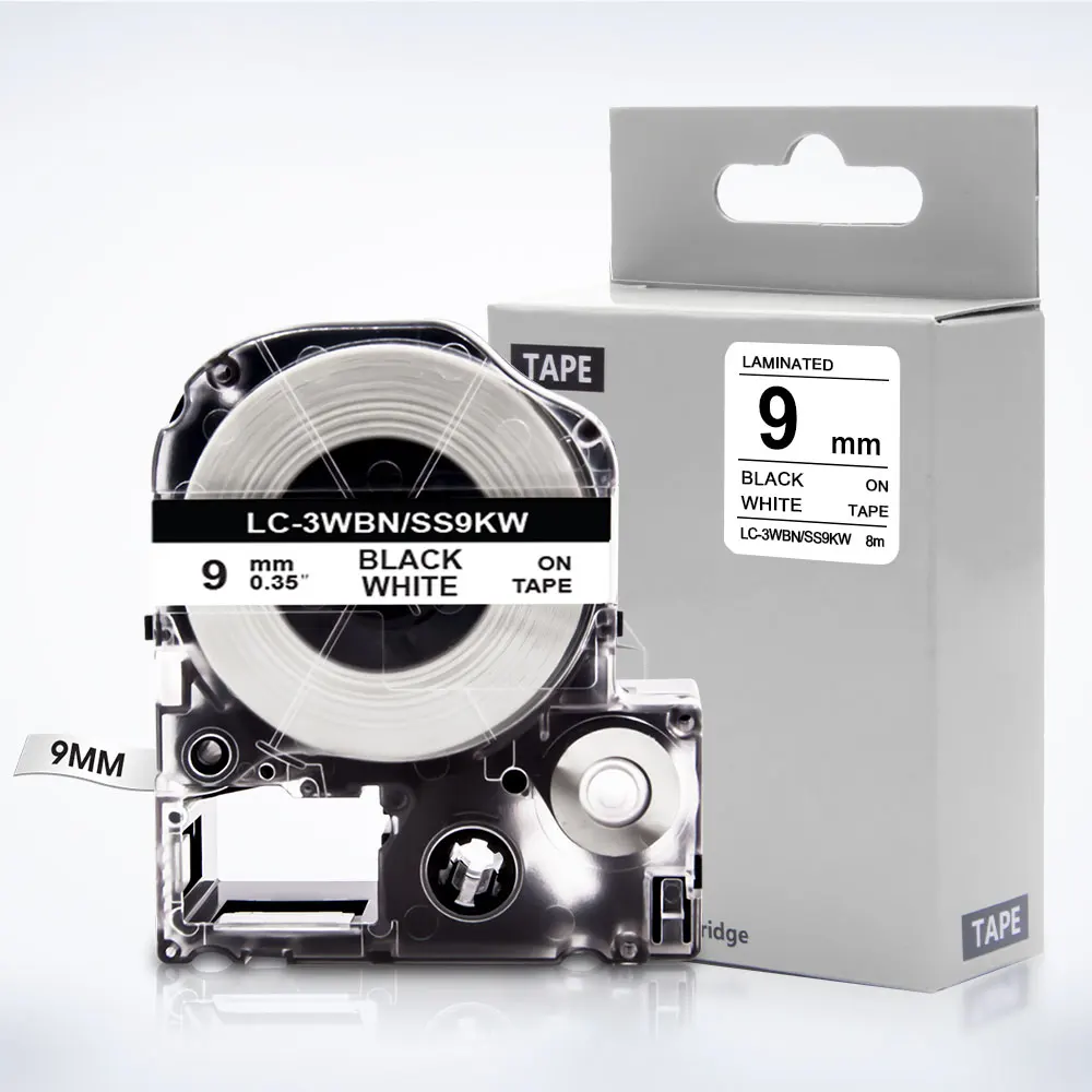 SS9KW LC-3WBN черный на белом 9 мм лента для маркировки Epson King Jim C410 LW-400 TepraPro SR45 PRO SR52 SR55 SR130
