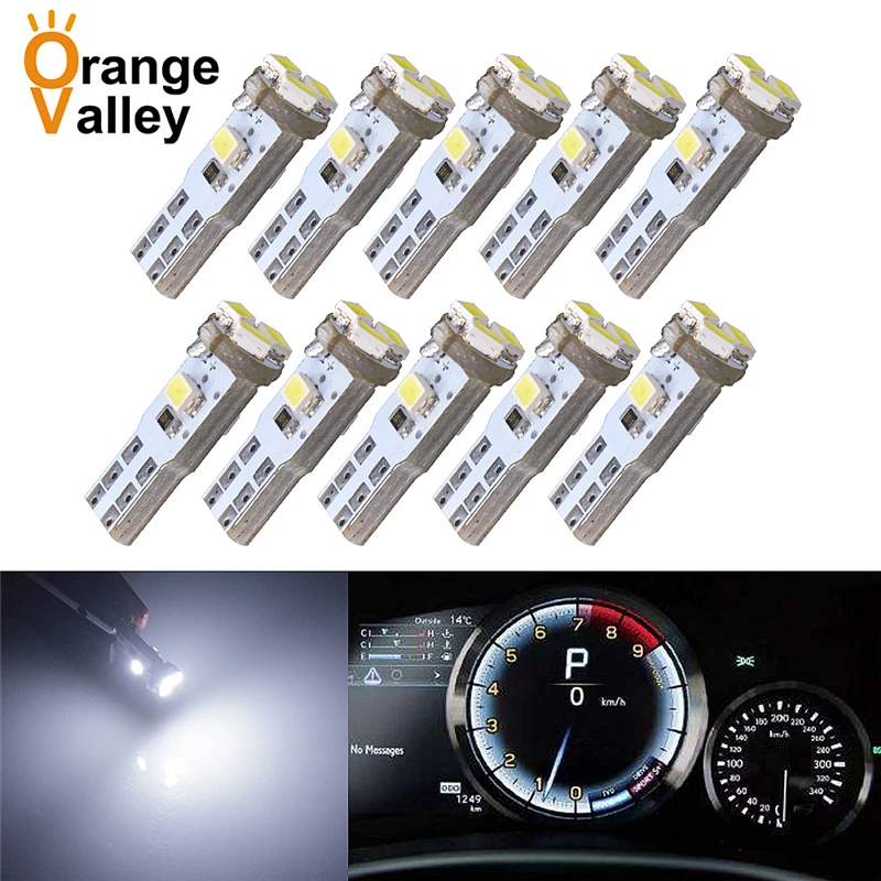 10 шт. Автомобильные светодиодные лампы T5 W1.2W 5 1206 SMD 12 В 3020 с клиновидным