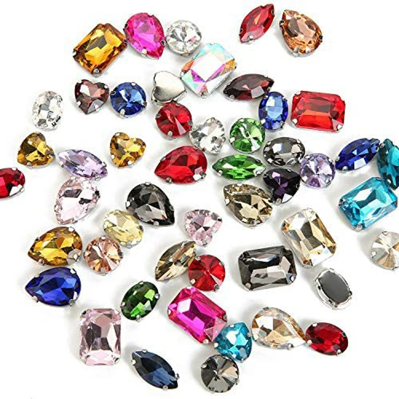

10PCS Shapes Flatback Sew on Glass Claw Rhinestone for Craft Clothes Garments Dress Earring