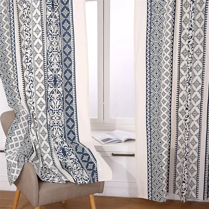 Темно-синяя барочная оконная занавеска в стиле бохо Цветочная Дамасская