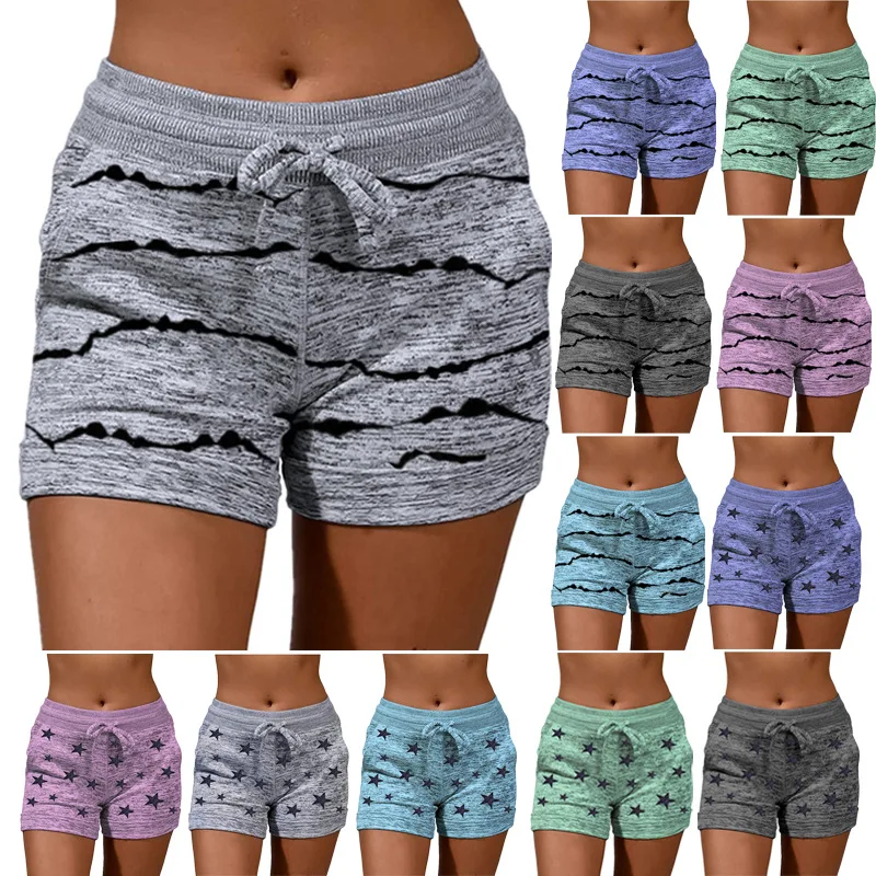 

2021 New Women's Quick-Drying Shorts Yoga Pants Casual Sports Waist Elastic Shorts Women Print Oversized 12 Colors Shorts Femme