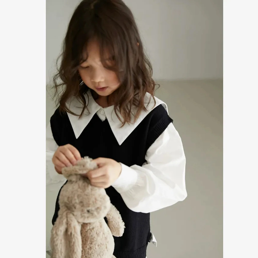 Белая рубашка с длинными рукавами для девочек 4-14 лет Детская свободная