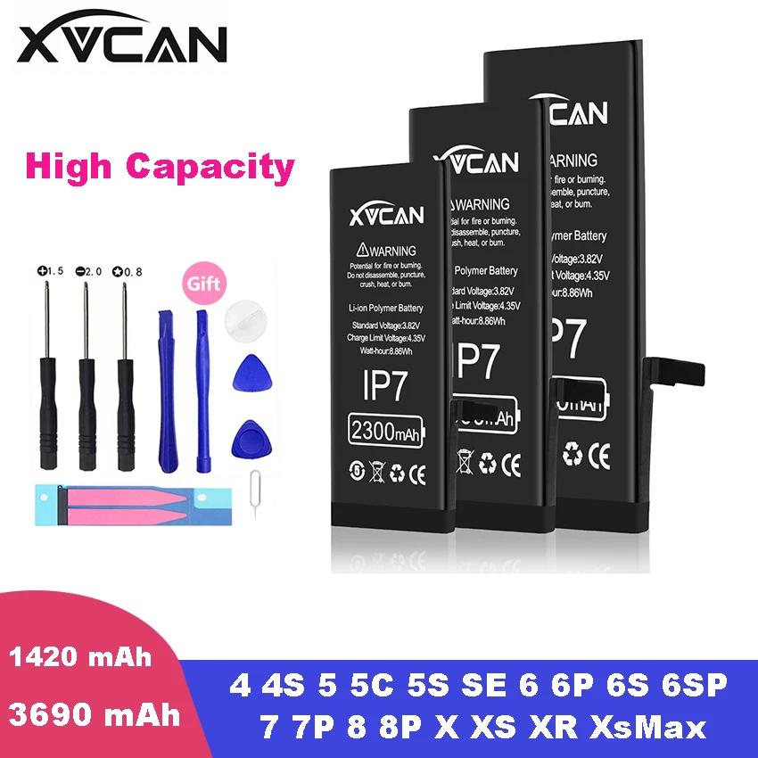 XVCAN Original High Capacity Battery For iPhone 6 6S 5S 5C SE 6 6S 7 8 Plus X Xs Max XR Bateria Replacement Phone Batterie