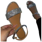 Сандалии женские с пряжкой, плоская подошва, круглый носок, Повседневная Уличная обувь, хрустальные ремешки, лето 2021