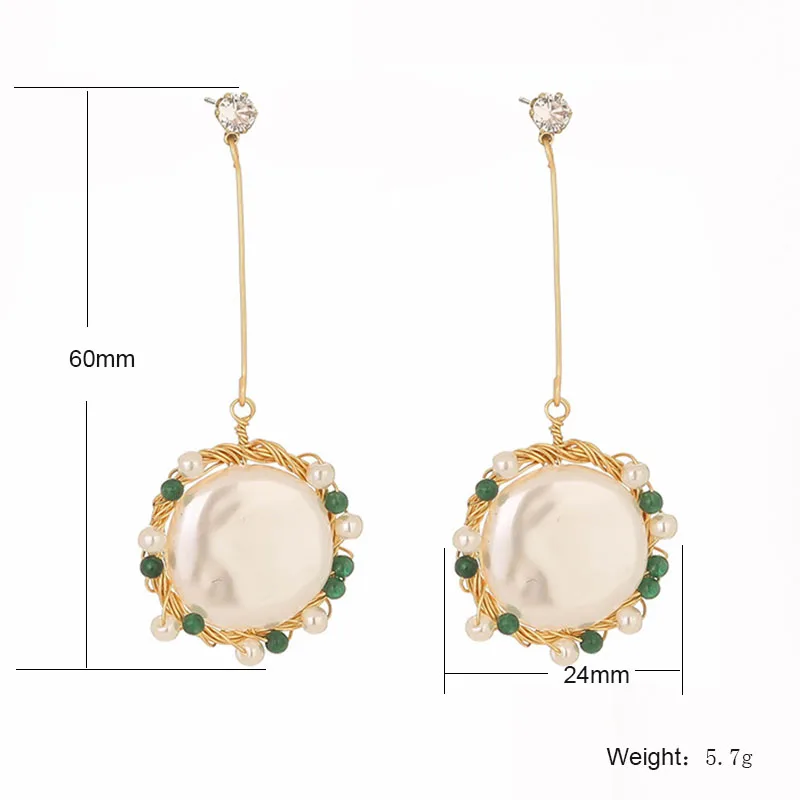 

Hongye Natural Freshwater Big Round Pearl Drop Earrings for Women Party Zircon Long Section Charm Brincos Jewelry Gifts 2020