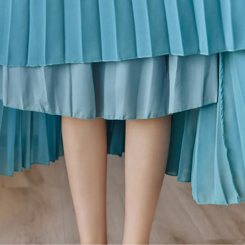 

Summer Elastic High Waist Big Hem Holiday Fairyland Style Flare Pleated Long Chiffon Skirts for Women (with Lining) S M L XL XXL