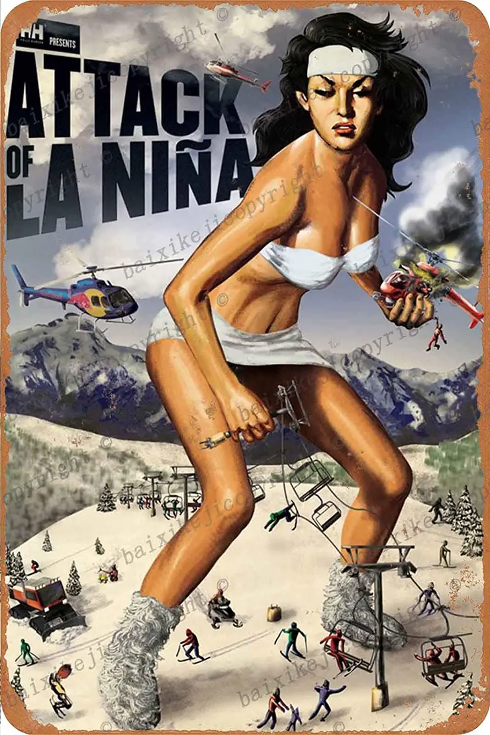 

Attack of The 50 Foot Nija Woman Tin Sign Vintage Metal Sign Poster Home Wall Decor Cafe Bar Pub Club gift