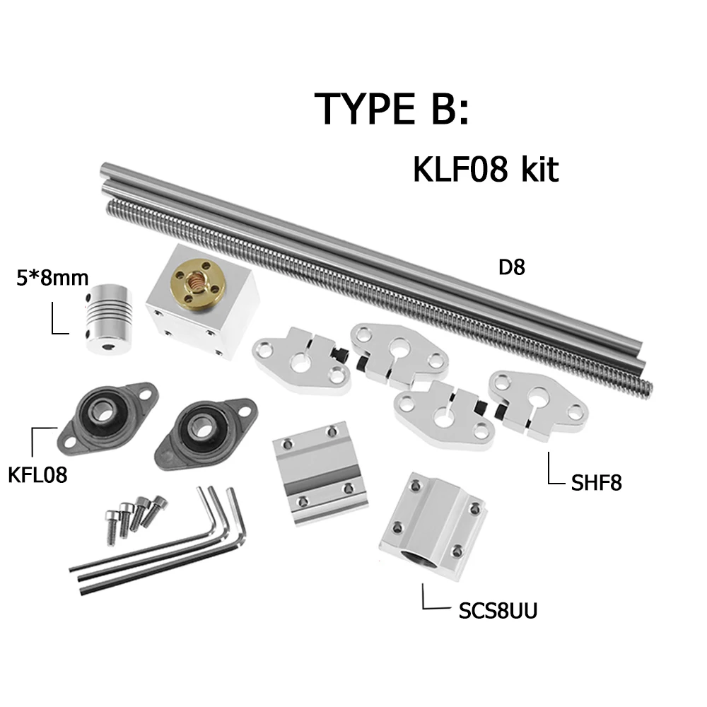 3d printer parts t8 lead screw 200300400500mm optical axis kp08 kfl08 scs8uu coupling 5 8mm bearing mounting bracket free global shipping
