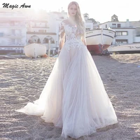 magic awn long sleeves wedding dresses beach lace appliques illusion boho mariage gowns customized princess abito da sposa