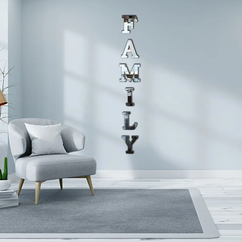 

6pcs/set Removable Wall Sticker Letter Adhesive Mirror Tile Wall Decoration Living Room Bedroom Wall Sticker