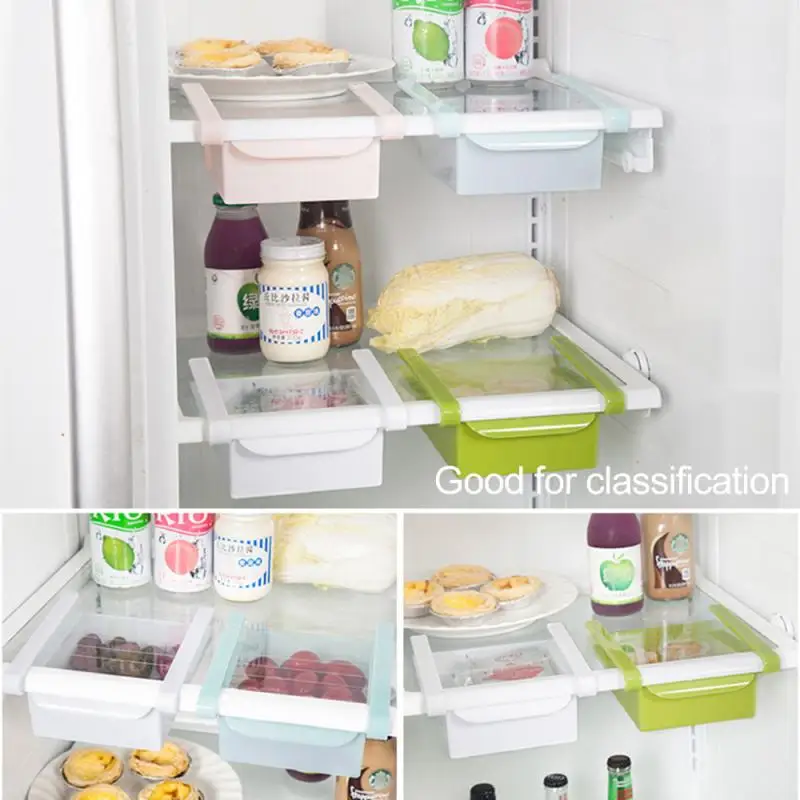 Adjustable Refrigerator Storage Box Kitchen Accessories Fridge Freezer Shelf Plastic Pull-out Drawer Organiser Space saver Rack |