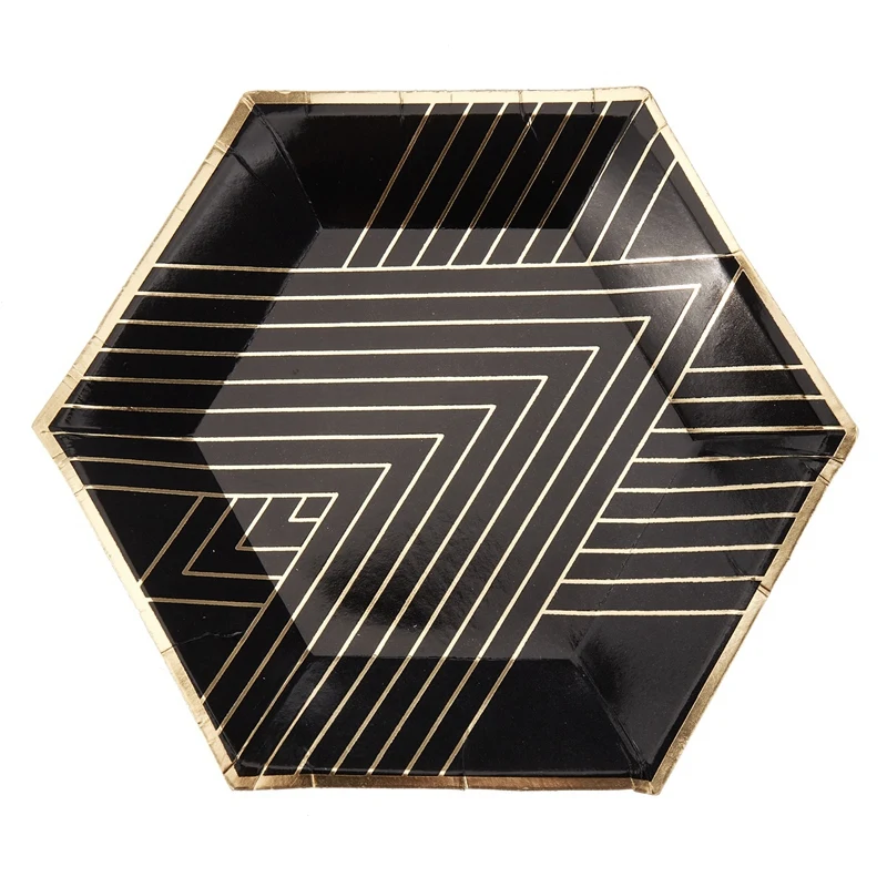 

Black Series Gold Blocking Disposable Tableware Party Paper Plates Napkins Cups Birthday Party Wedding New Year Decor