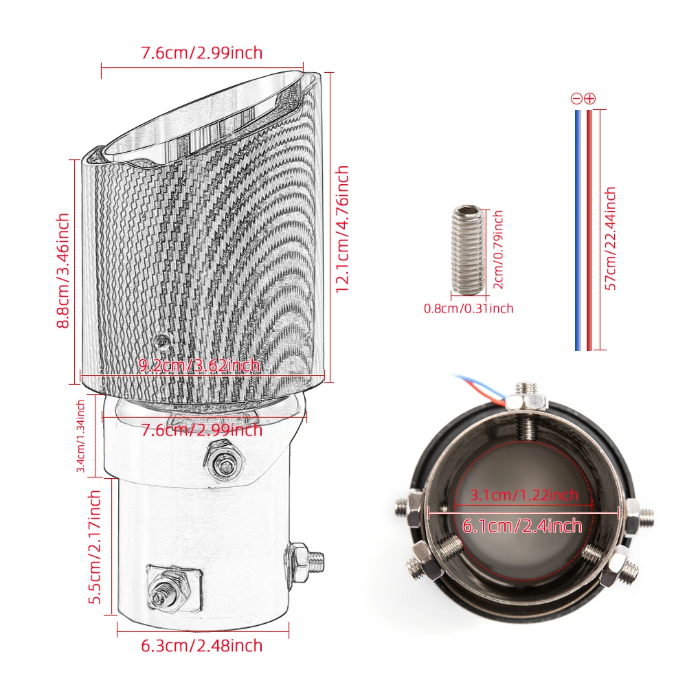 Универсальный модифицированный автомобильный глушитель выхлопной трубы 35-63 мм из углеродного волокна с синим светодиодным пламенем хромированный глушитель турбо-спорт.