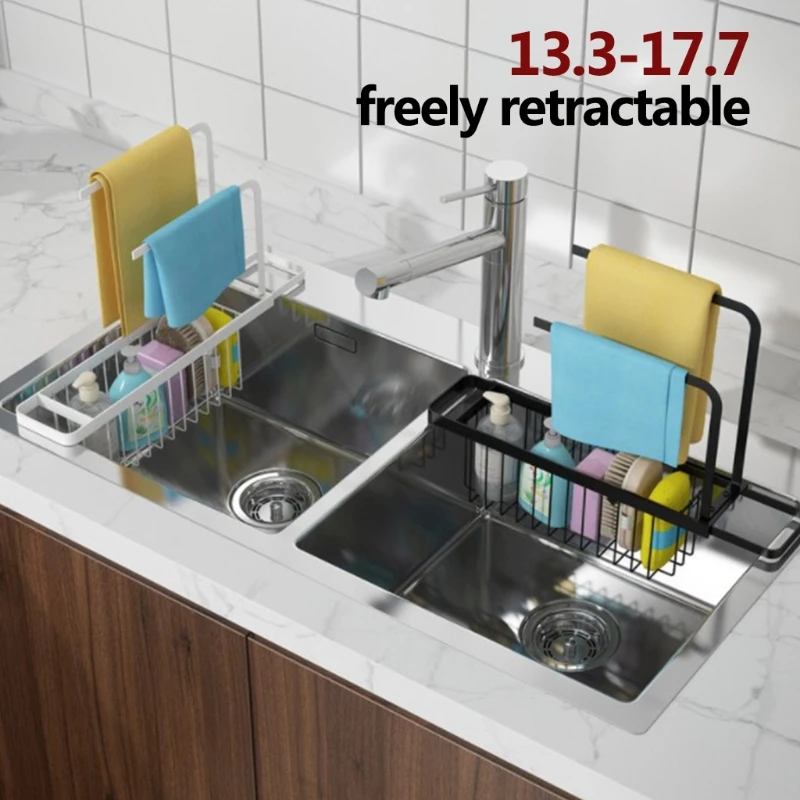 

Телескопическая металлическая сушилка для раковины, раковины, расширяемая корзина для хранения, лоток, регулируемый держатель губки для мы...