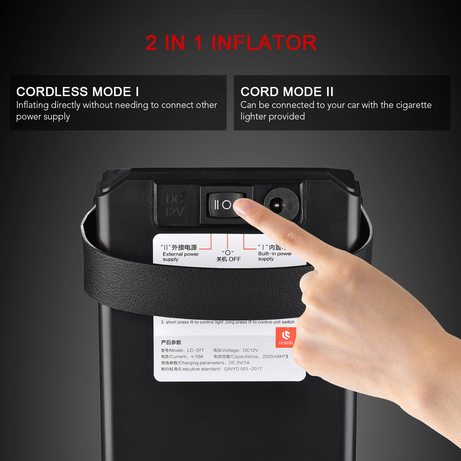 Online Compresor De Aire 2 En 1 Para Coche, Inflador De Neumáticos Portátil, Bomba Digital De Neumáticos Para Coche Con Luz LED Para Motocicleta Y Bicicleta