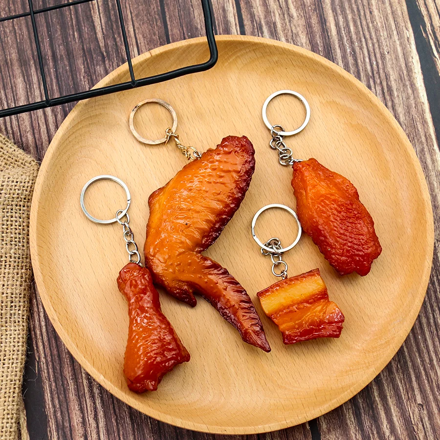 

Simulation Food Keychain Roasted Chicken Wings Drumsticks Braised Pork Key Chain Accessory Car Bag Key Rings Funny Pendant