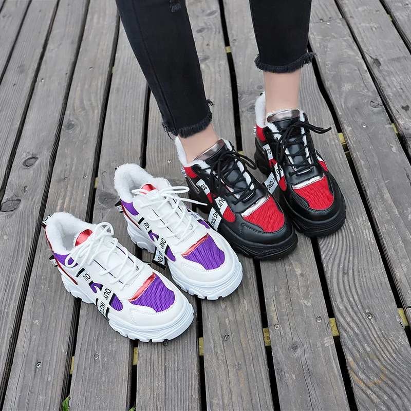 Fujin/женские кроссовки сезон осень-зима Ins плюшевая теплая обувь для отдыха