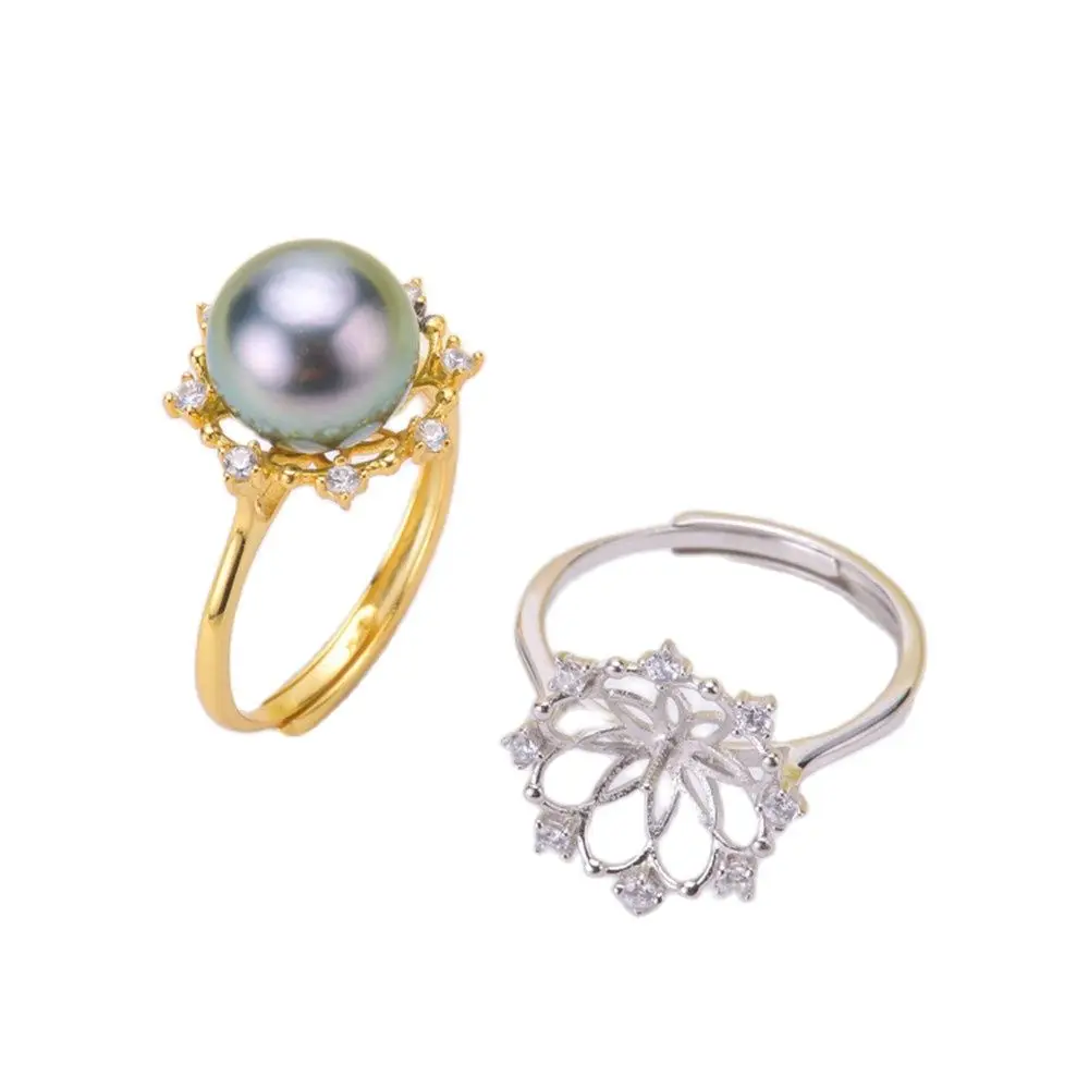 

Pearl Ring Settings, Fashionable Ring Findings, Adjustable Size 925 Silver Ring Jewelry DIY Making No Pearl