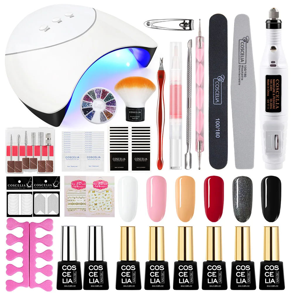 6pc nail kit Маникюрный набор для маникюра с 36 Вт светодиодной лампой для ногтей, машинка для сверления ногтей, Набор лаков для ногтей, набор акриловых инструментов для дизайна ногтей - Цвет: 6pc nail kit