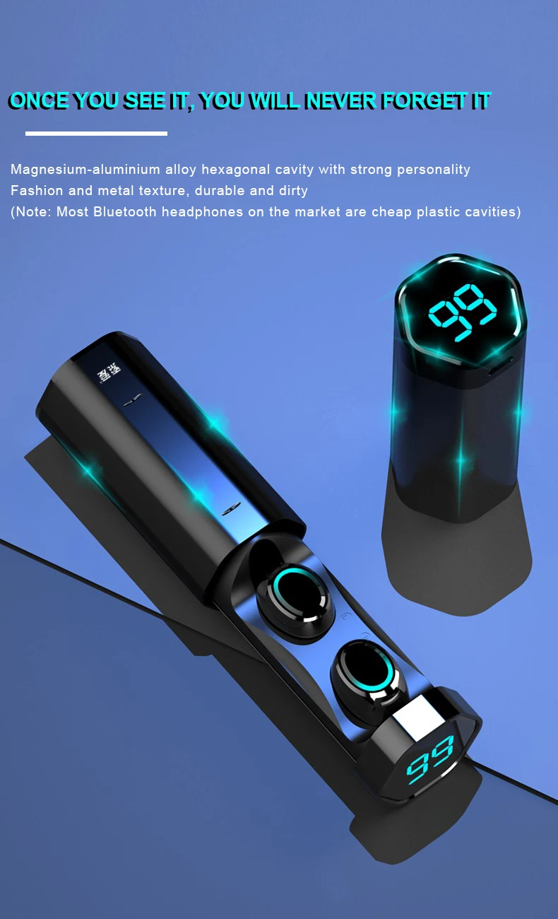SOAIY Bluetooth 5,0 в уши Светодиодный дисплей питания бинауральные HD вызов истинные беспроводные наушники Водонепроницаемая гарнитура 6D стерео гарнитура