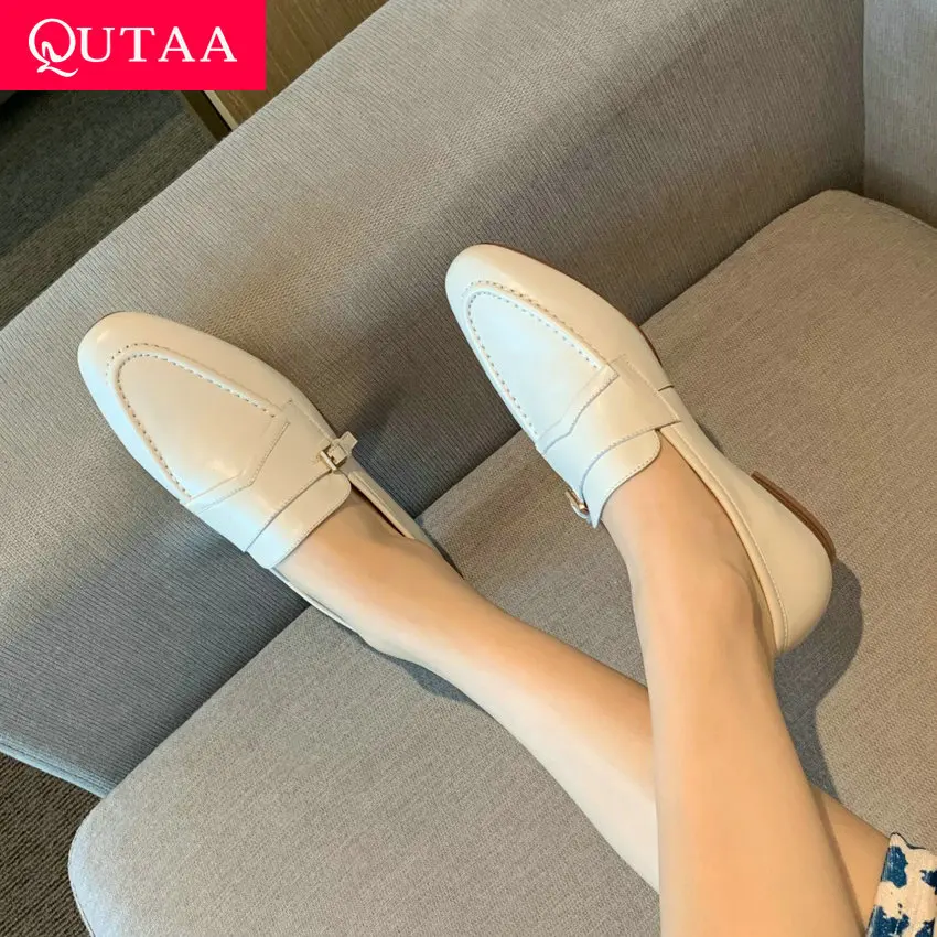 

Туфли QUTAA женские из натуральной кожи, мягкие, без застежки, плоская подошва, с круглым носком, размеры 34-40, весна-осень 2021