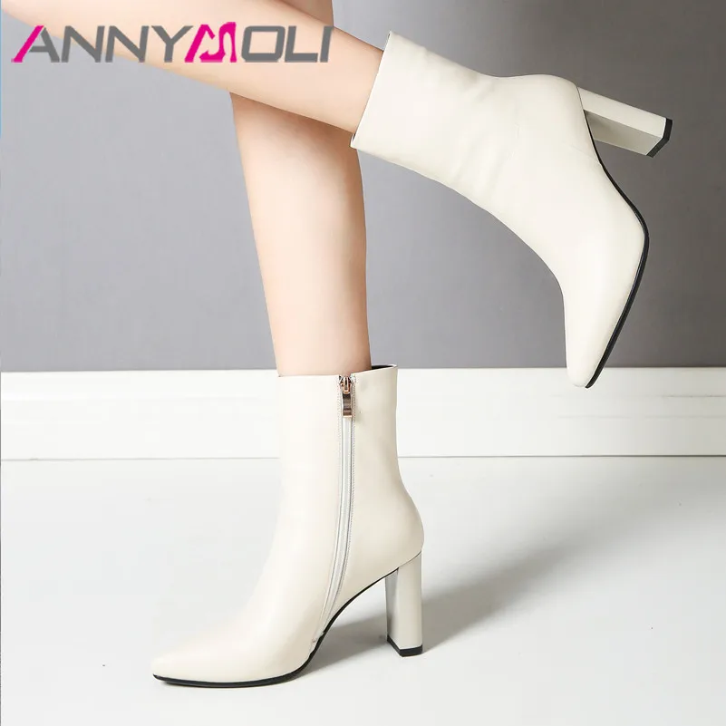 Ботильоны ANNYMOLI женские из натуральной кожи короткие сапоги на блочном каблуке