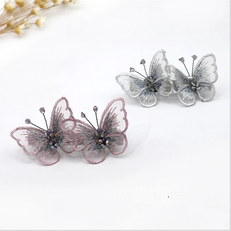 Декоративная заколка для волос с вышивкой из бисера и бабочек | Дом сад