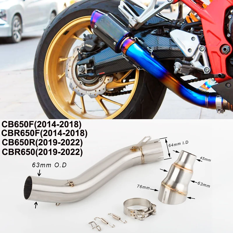 

Motorcycle Exhaust Modified 63mm interface Middle Link Pipe Slip On For HONDA CB650F CBR650F 2014-2018 CB650R CBR650 2019-2022