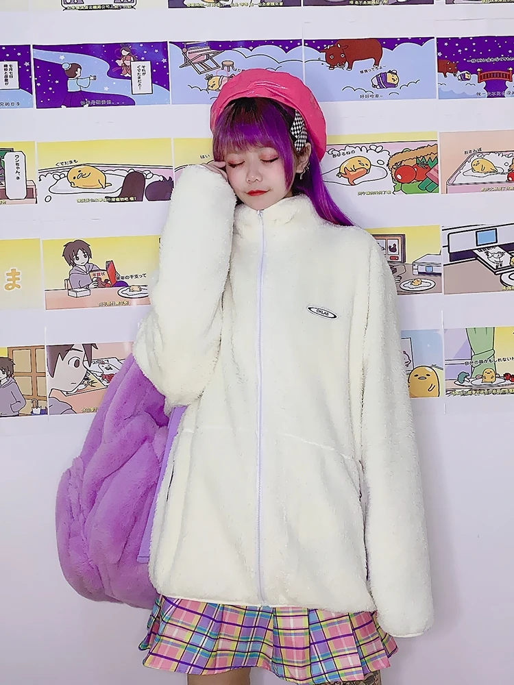Students in double-sided yuansufeng blue sky white clouds wool sweet cotton jacket jackets coat coats | Женская одежда