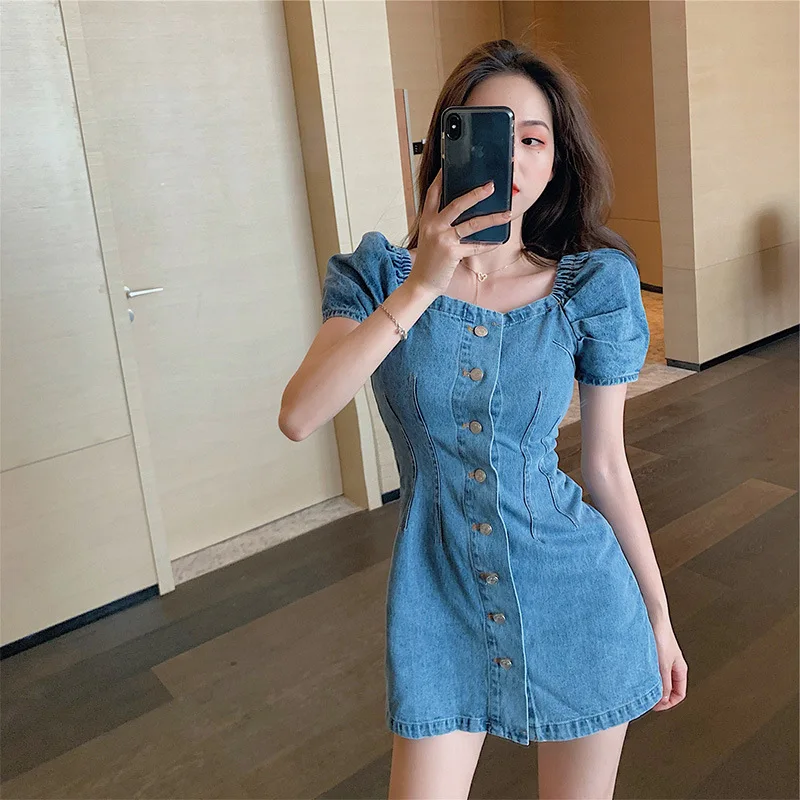 Женское джинсовое платье трапециевидной формы повседневное винтажное в
