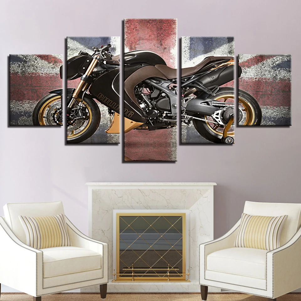 5 шт. настенные модульные картины с изображением мотоцикла и флага