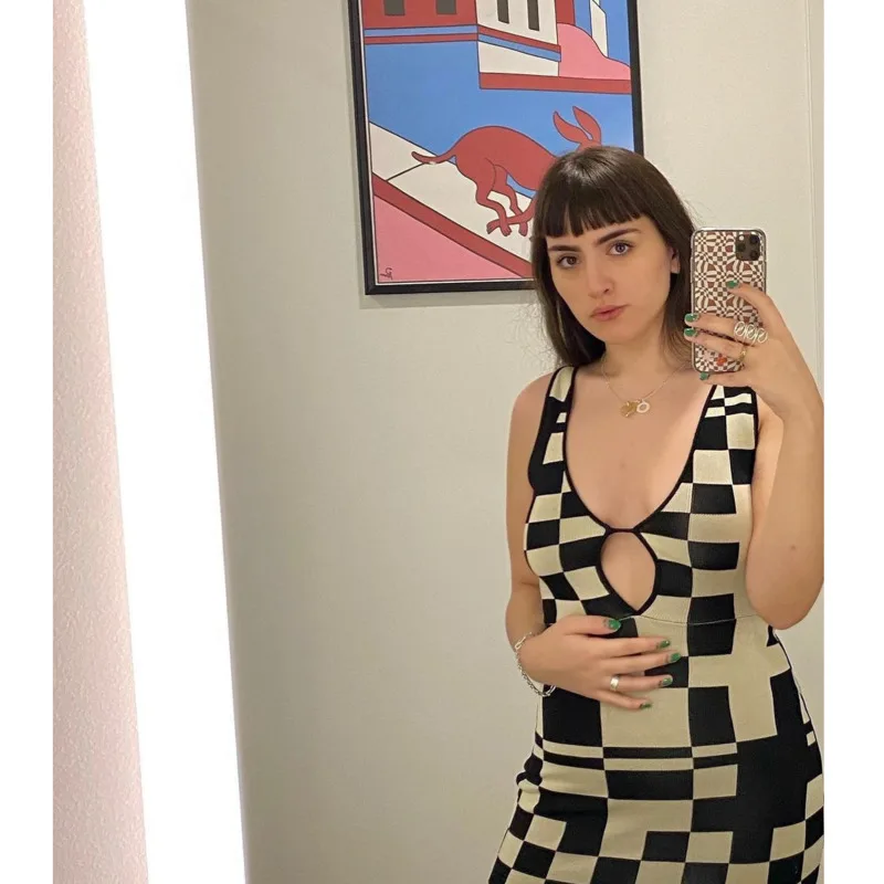 

Hollow Out Party Dress Women Fashion Sleeveless V Neck Backless Bodycon Y2K Summer Dresses Knitted Spaghetti Strap Plaid Dress