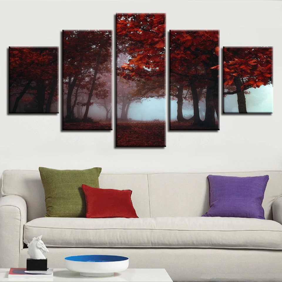 

Canvas Painting Wall Art HD Prints 5 Pieces Maple Forest Home Landscape Bedroom Decor Modular Framework Pictures Artwork Poster