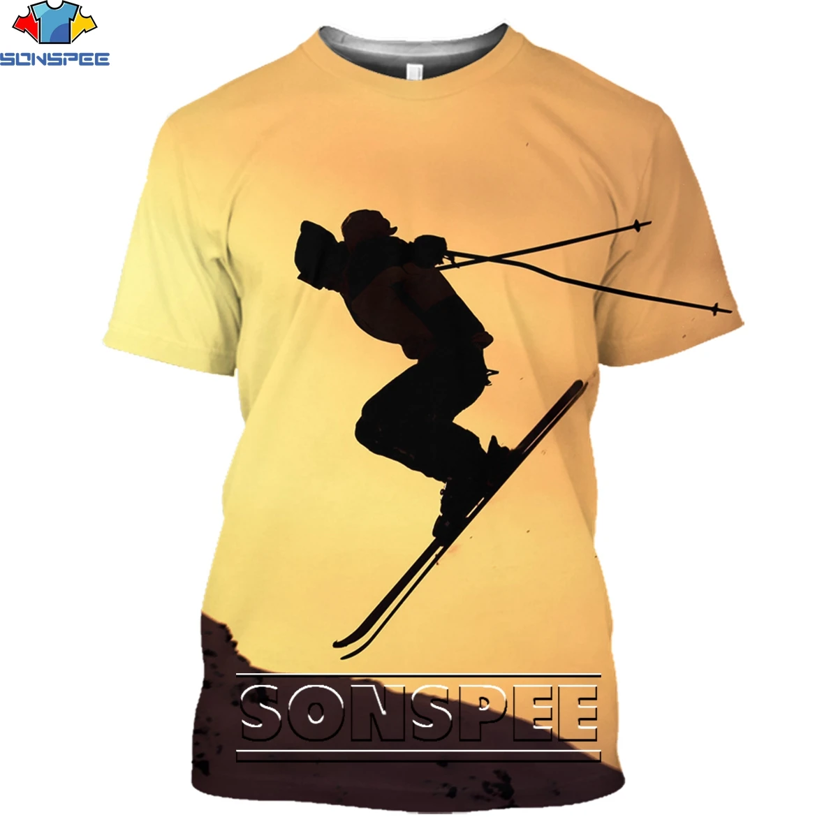

SONSPEE Cross Country Skiing T Shirt 3D Print Cool Extreme Sports Men's Ski T-shirt Summer Harajuku Round Collar Short Sleeve