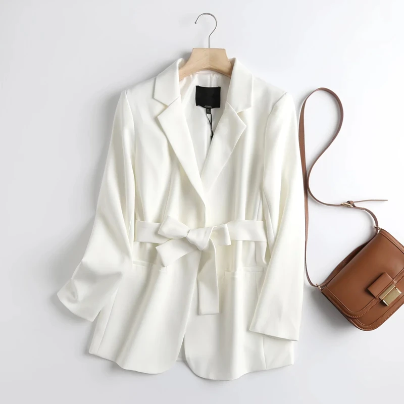 

Элегантный повседневный Блейзер Dave & Di, Женский однотонный блейзер в английском стиле для офиса, простой модный блейзер с поясом, женские бл...