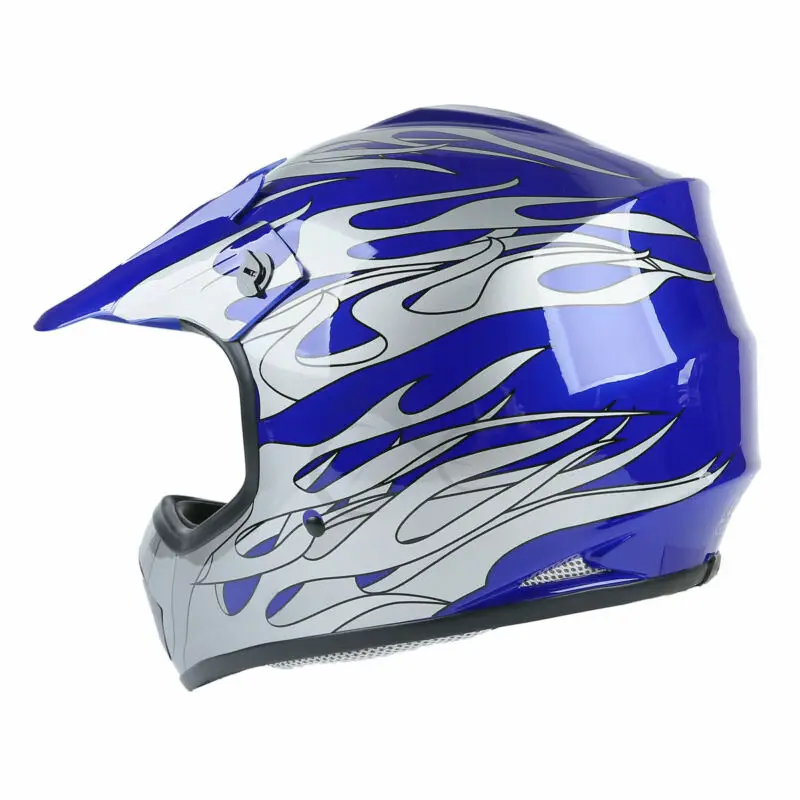 Youth Kids Dot Blue Flame Dirt Bike ATV шлем для мотокросса с очками S/M/L/XL|Шлемы| |