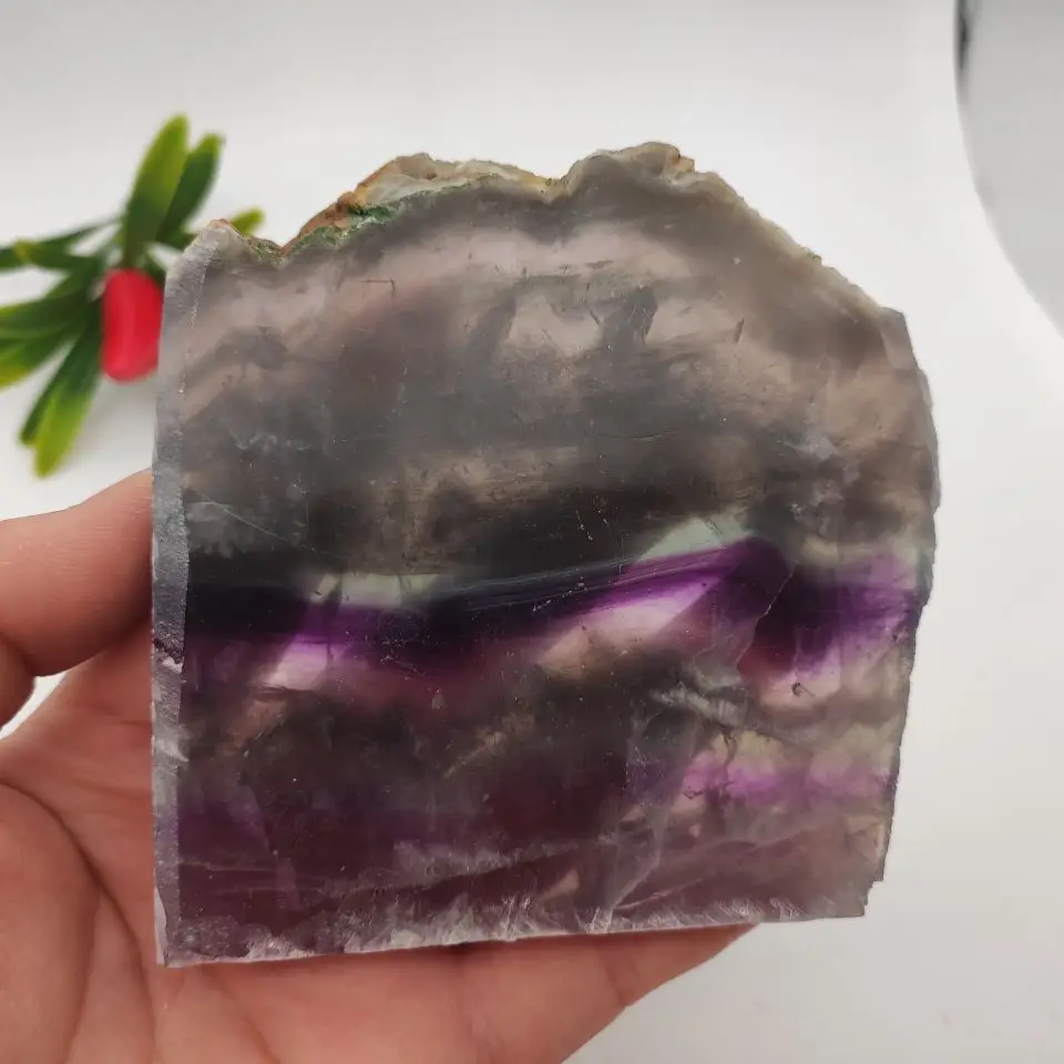 

1pcs natural fluorite tablets Quartz crystal Colorful stripes fluorite Rainbow stone home decoration ornaments